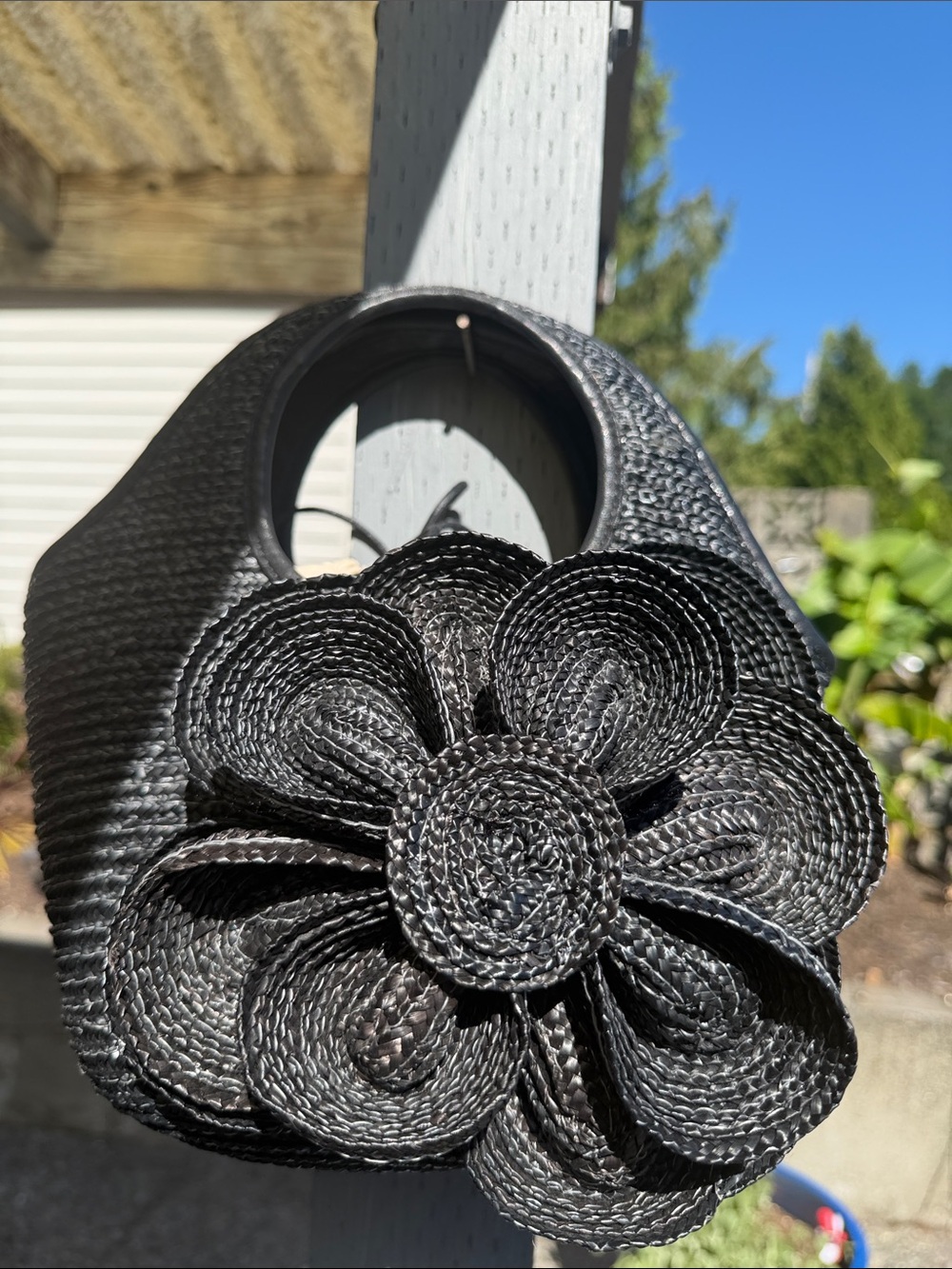 kate spade Black Raffia Floral Wristlet Clutch